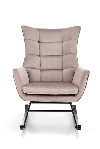 Fotel bujany Topar welurowy beżowy do salonu nowoczesny skandynawski z metalowymi biegunami