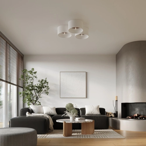 Plafon sufitowy TELESTO okrągły biały skandynawski z drewnem do salonu lub sypialni 35 cm