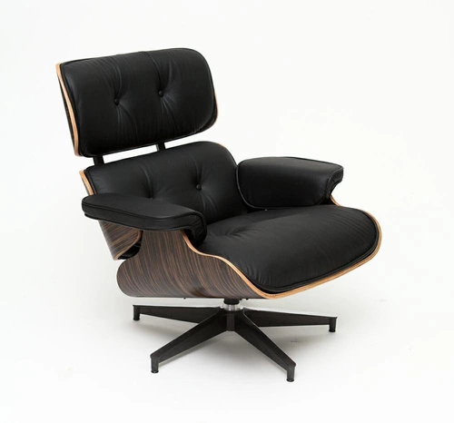 Fotel wypoczynkowy Vip Lounge Chair skórzany czarny z podnóżkiem nowoczesny do salonu