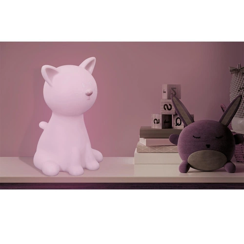 Lampka nocna do pokoju dziecka Cat Night biała nowoczesna przenośna LED z regulacją koloru Intesi