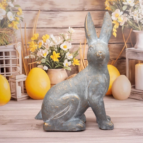 Figurka wielkanocna zająca Bystry 50 cm Intesi szara dekoracja na stół do salonu nowoczesna