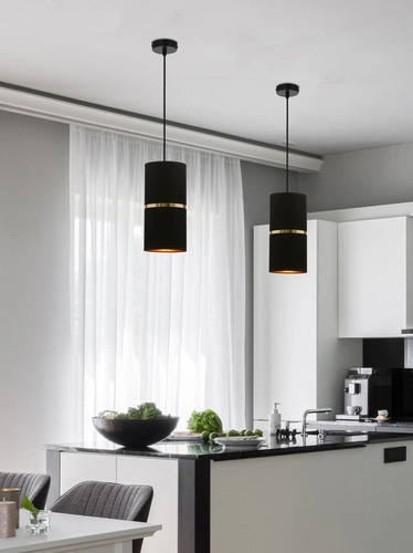 Lampa wisząca Gina czarny 1x60 E27 abażur 12x25 czarny złota folia+złoty pasek