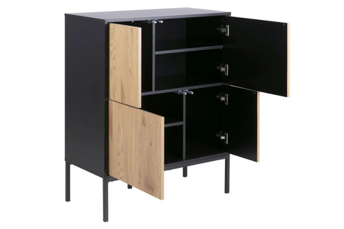 Komoda Seaford czarna dąb naturalny 80 cm industrialna na nóżkach do salonu Actona