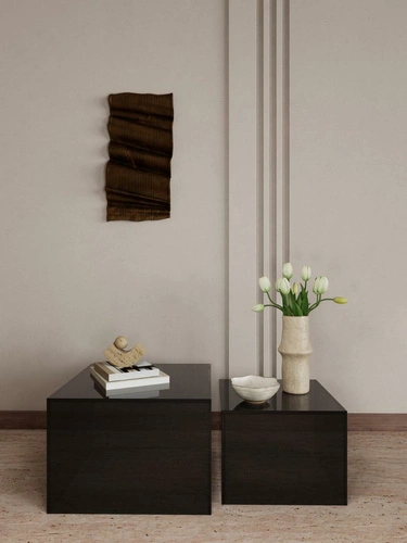 Actona Dice zestaw 2 stolików kawowych szklanych loft czarny 50x50  