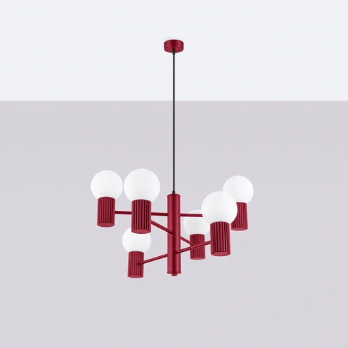 Żyrandol nowoczesny HALO 6 burgund lampa sufitowa do salonu i jadalni 64 cm