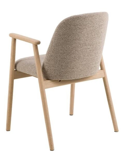 Krzesło tapicerowane Leo Actona do jadalni skandynawskie beżowe z podłokietnikami dąb