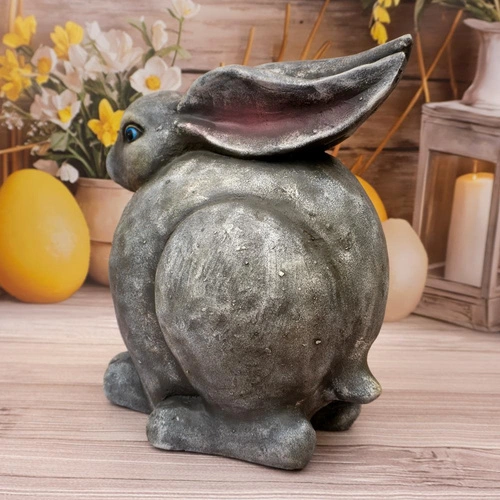Figurka wielkanocna siedzący zając Intesi 36 cm szara dekoracja do salonu na stół wiosenna