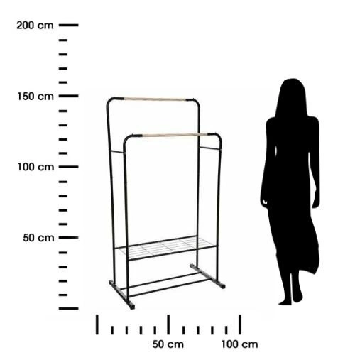 Artemis nowoczesny wieszak stojący do przedpokoju podwójny czarny metal z półką 5five