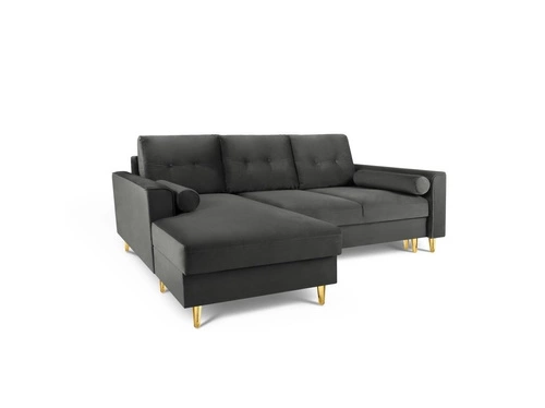 Narożnik z funkcją spania Leona Dark Grey Velvet Lewostronna kolor nóg złoty
