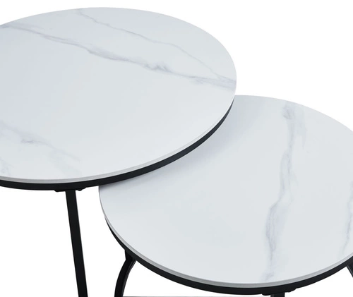 Zestaw 2 okrągłych stolików kawowych Silas biały marmur nowoczesny do salonu 80 i 60 cm