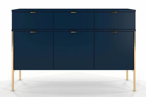 Komoda z szufladami Polka Navy Blue 120 cm glamour niebieska na złotych nóżkach do salonu