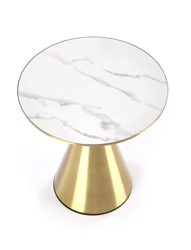 Stolik kawowy Aventure okrągły biały marmur złoty glamour do salonu 50x52 cm Intesi