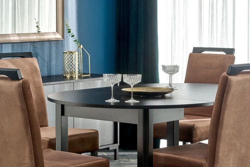 Stół okrągły rozkładany Nigo czarny 102–142 cm do jadalni nowoczesny Intesi