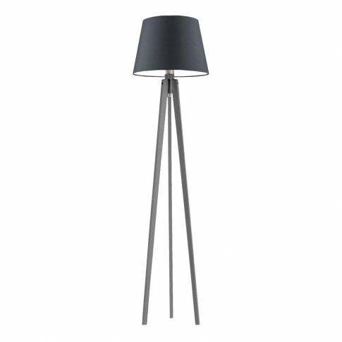 Lampa stojąca do salonu Curacao Lysne nowoczesna drewniana z grafitowym abażurem 158 cm