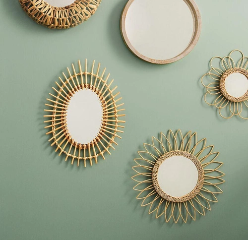 Lustro okrągłe boho Flowi 50 cm rattanowe do przedpokoju i salonu Atmosphera