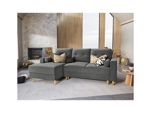 Narożnik z funkcją spania Leona Light Grey Velvet Lewostronna kolor nóg złoty