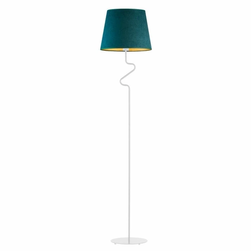 Lampa podłogowa FOGO GOLD zielona welurowa nowoczesna do salonu glamour z abażurem Lysne
