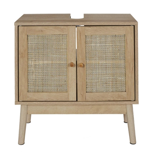 Szafka łazienkowa stojąca boho Bali naturalny dąb z rattanem 60 cm pod umywalkę Intesi