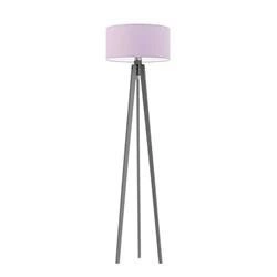 Lampa podłogowa trójnóg MIAMI Lysne glamour z abażurem fioletowym drewniana do salonu