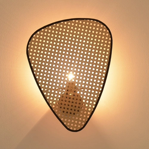 Kinkiet rattanowy NATURA 43 cm boho beżowy do salonu i sypialni lampa ścienna