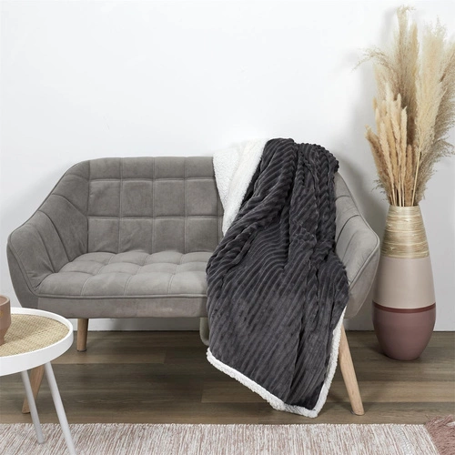 Koc Sherpa Intesi ciepły i miękki szary 180x220 na łóżko i kanapę do salonu