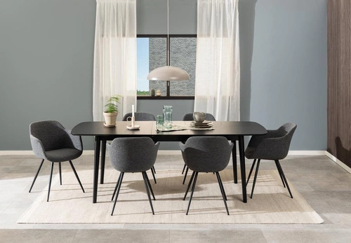 Stół rozkładany do jadalni Montreux nowoczesny czarny fornir dębowy 180–219x90 cm Actona