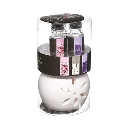 Kominek na olejki zapachowe ceramiczny Atmosphera z 3 olejkami kwiatowymi do domu