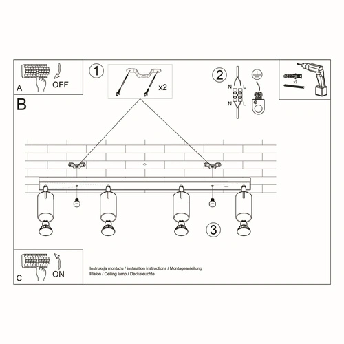 Plafon sufitowy Ring 4L czarny nowoczesny metalowy do salonu kuchni i sypialni Sollux