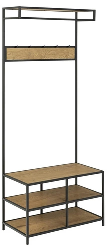 Seaford czarny wieszak stojący do przedpokoju z półkami na buty i ubrania loft Actona