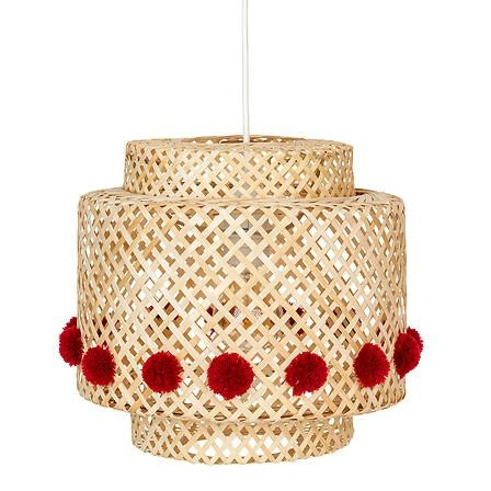 Lampa wisząca boho bambusowa Liby z pomponami do pokoju dziecka naturalna 30 cm