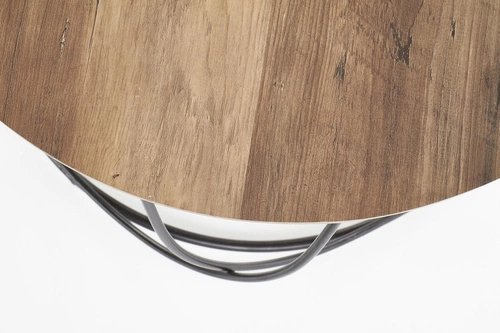 Stolik kawowy Jenna okrągły 60 cm nowoczesny orzechowy z czarną metalową nogą do salonu