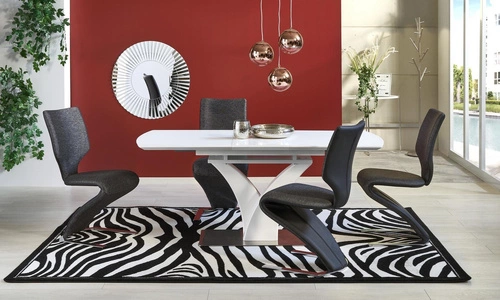 Stół rozkładany glamour Vezyr biały mat 140-180 cm do jadalni szklany blat Intesi