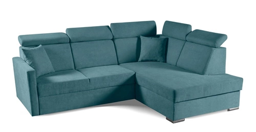 Narożnik z funkcją spania do salonu Mils XL morski nowoczesny z pojemnikiem prawy