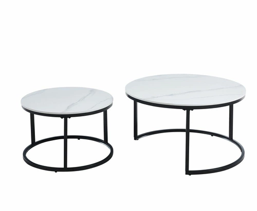 Zestaw 2 okrągłych stolików kawowych Silas biały marmur nowoczesny do salonu 80 i 60 cm