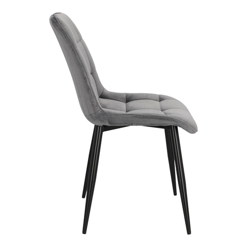 Krzesło do jadalni Plaid Intesi tapicerowane welur szare pikowane glamour czarne nogi