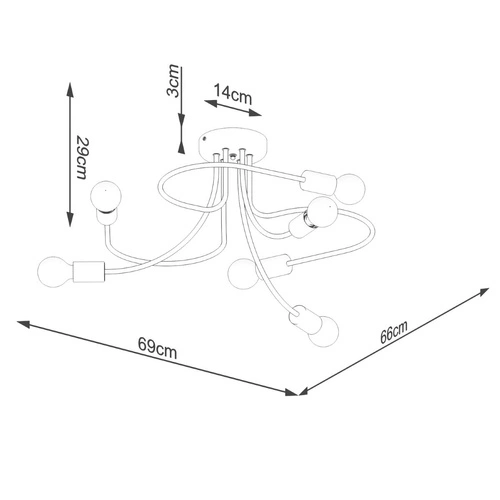 Żyrandol LEVAR 6 loftowy czarny do salonu i jadalni lampa sufitowa 6-punktowa