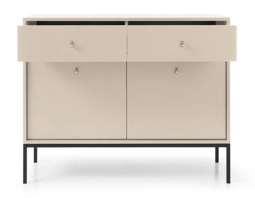 Komoda Evora beżowa nowoczesna z szufladami na wysokich nóżkach do salonu Intesi 104 cm