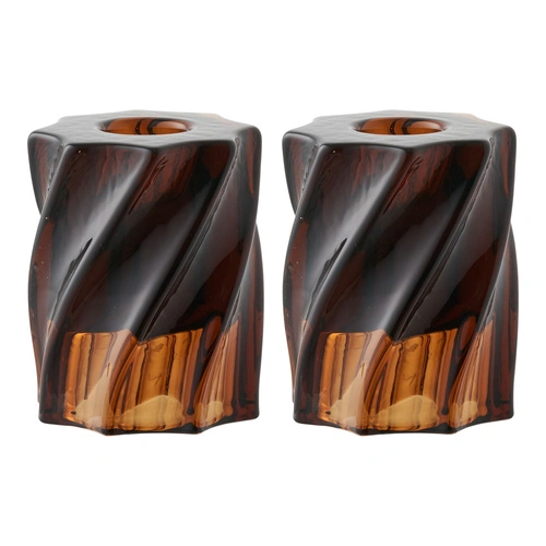 House Nordic zestaw 2 szklane świeczniki dymione brązowe na tealighty do salonu