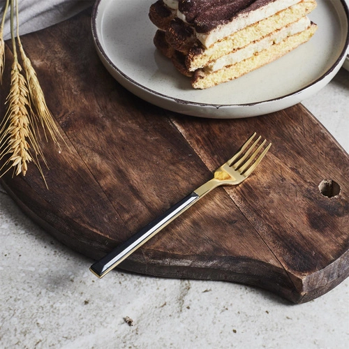 Charlotte Intesi złote czarne widelczyki deserowe zestaw 4 sztuk stal nierdzewna do deserów