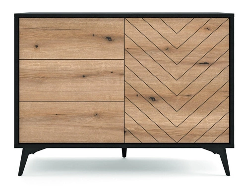Komoda Fargo 104 cm z szufladami w jodełkę, skandynawska komoda do salonu na nóżkach