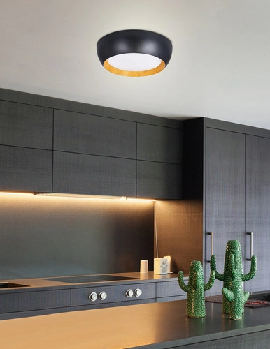 Plafon LED Abruzzo czarno-drewniany nowoczesny do salonu i jadalni 40x32 cm CANDELLUX