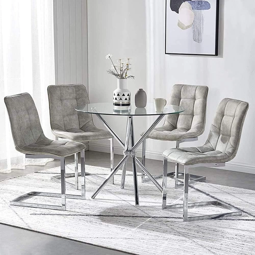 Stół okrągły szklany Ufo 80 cm transparentny nowoczesny do jadalni i salonu chrom Intesi