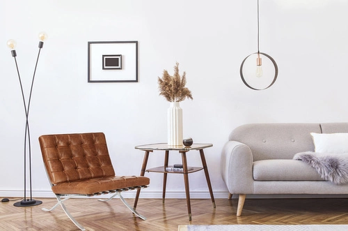 Fotel wypoczynkowy BA1 inspirowany Barcelona skórzany z podnóżkiem do salonu vintage