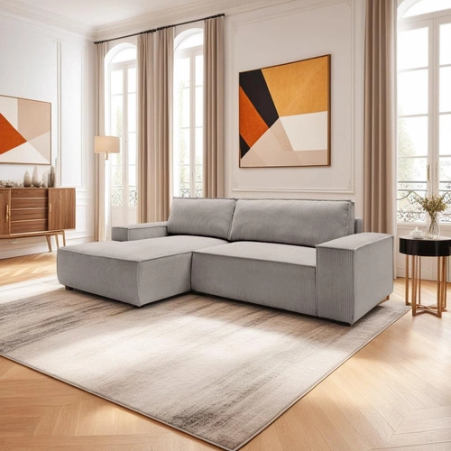 Narożnik z funkcją spania Molde M lewy sztruksowy beżowy do salonu z pojemnikiem Intesi