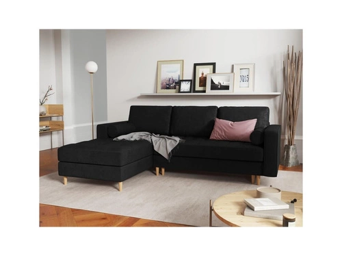 Narożnik z funkcją spania Gobi Black Leather Imitation lewostronny