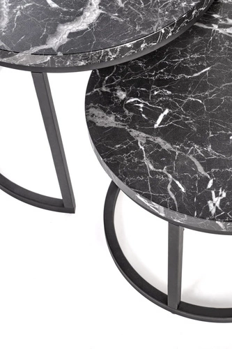 Zestaw 2 okrągłych stolików kawowych Tabarka czarny marmur loftowy do salonu Intesi