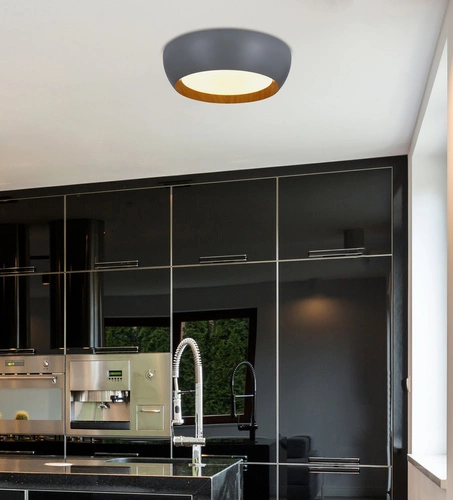 Plafon sufitowy LED Abruzzo szary z drewnem 24W nowoczesny do salonu i sypialni