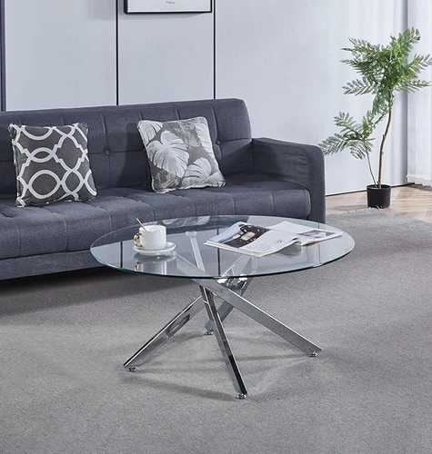 Stolik kawowy Amber 90 cm okrągły szklany chrom nowoczesny glamour do salonu Intesi