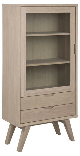 Komoda A-Line dąb bielony nowoczesna z szufladami i witryną na wysokich nogach do salonu 72 cm Actona