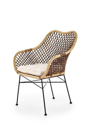 Krzesło rattanowe Mauri boho z podłokietnikami do jadalni i salonu brązowe Intesi